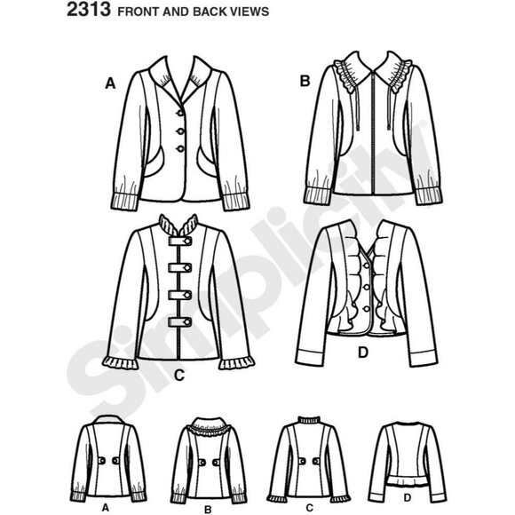 Simplicity 2313 Sewing Pattern Misses Jackets In 4 Styles Sizes 6-14 - Picture 3 of 3